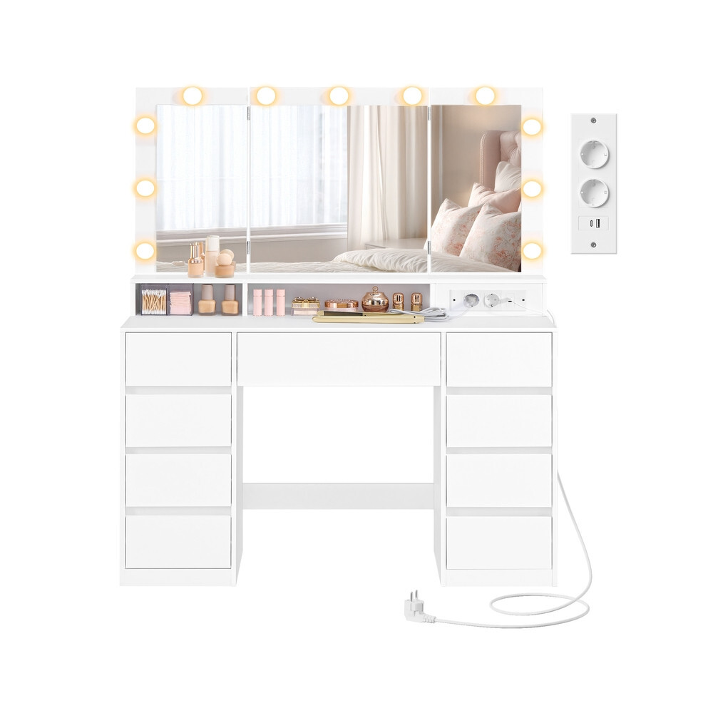 Toaletní stolek s LED osvětlením a nabíjecí stanicí Vasagle Niro 107 cm bílý