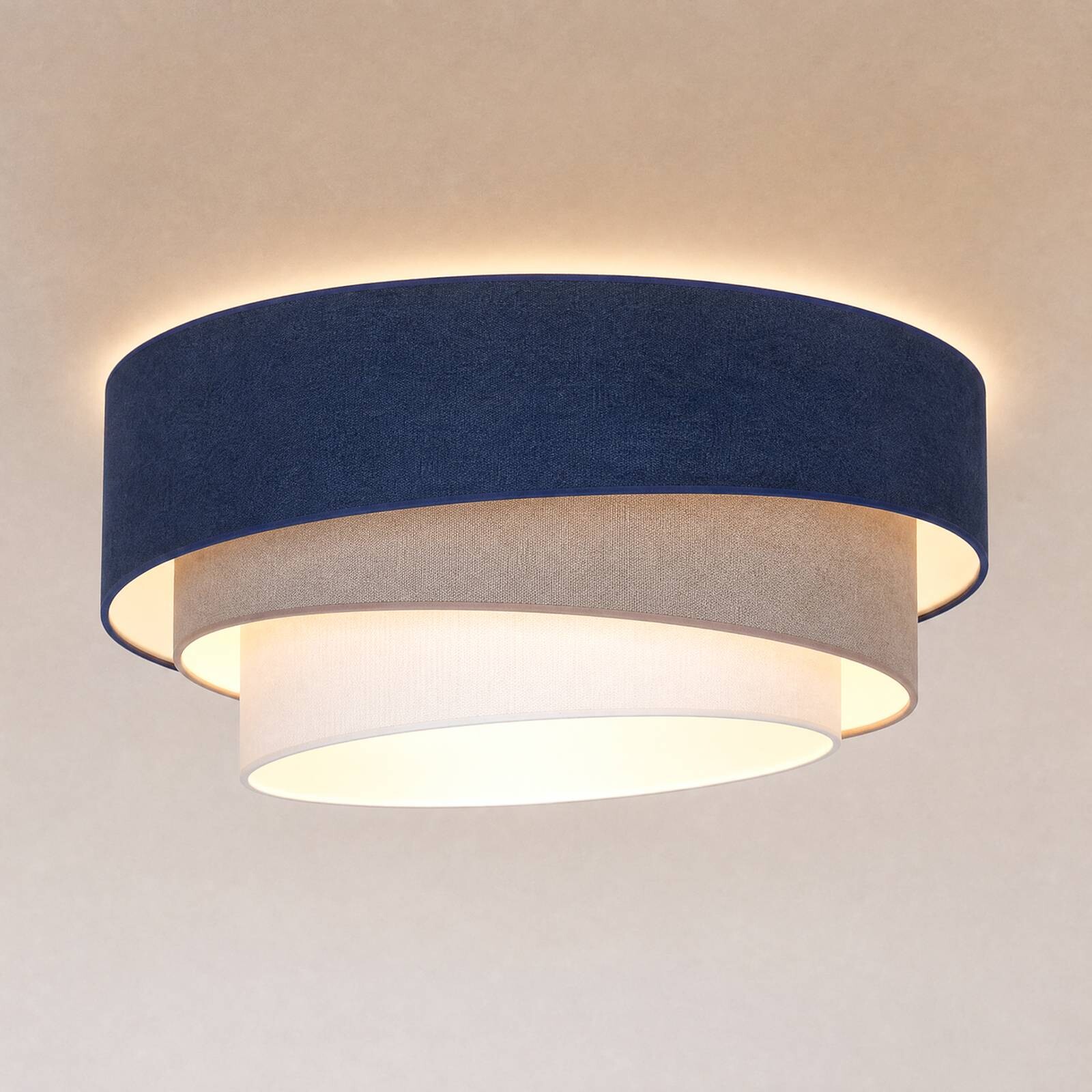 Stropné svietidlo Trio, tmavomodrá/béžová, Ø 60 cm, textil, E27