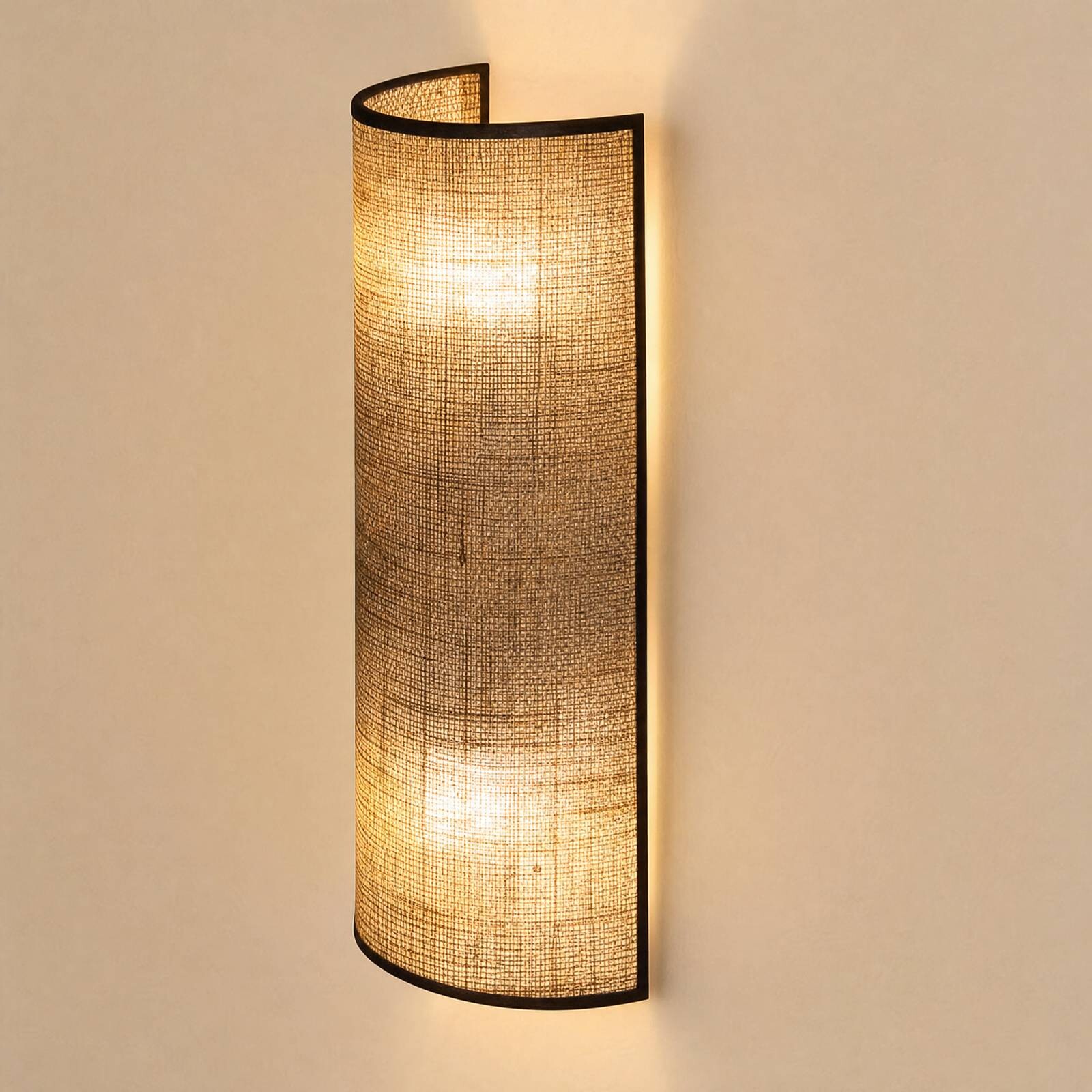 Nástenné svetlo Nature, juta/čierna, výška 40 cm, textil, smer svetla