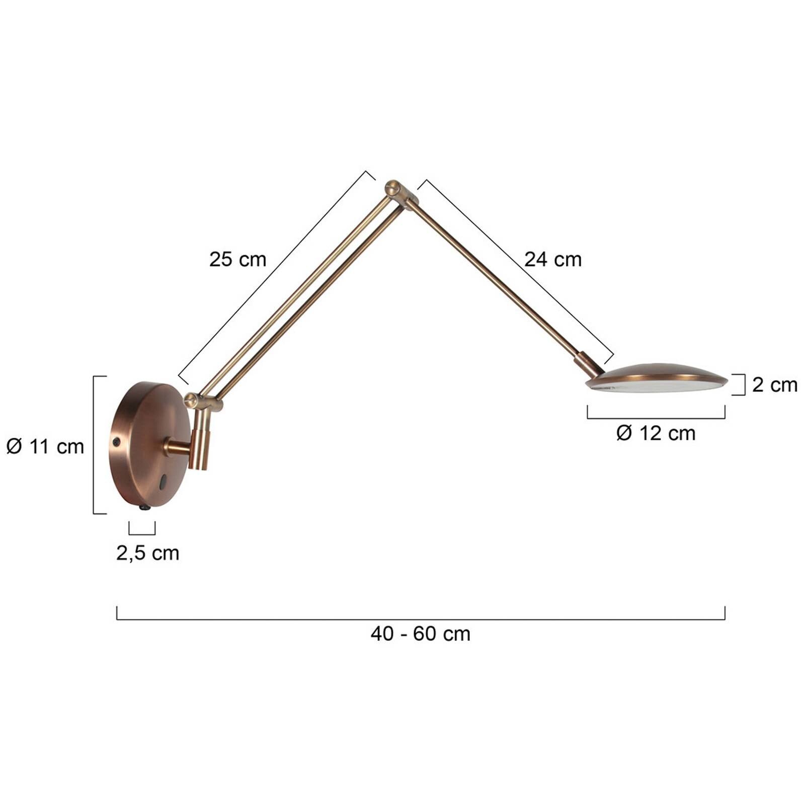 LED nástenné svetlo Zenith 2 s ramenom, bronzová, CCT, kov, zástrčka