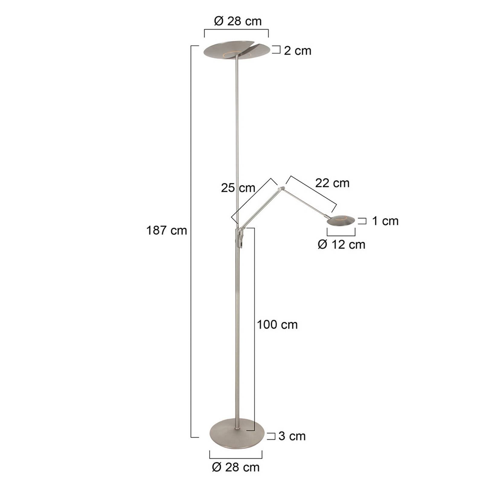 LED stojacia lampa Zenith 2, oceľ, lampa na citanie, CCT, diaľkové ovládanie