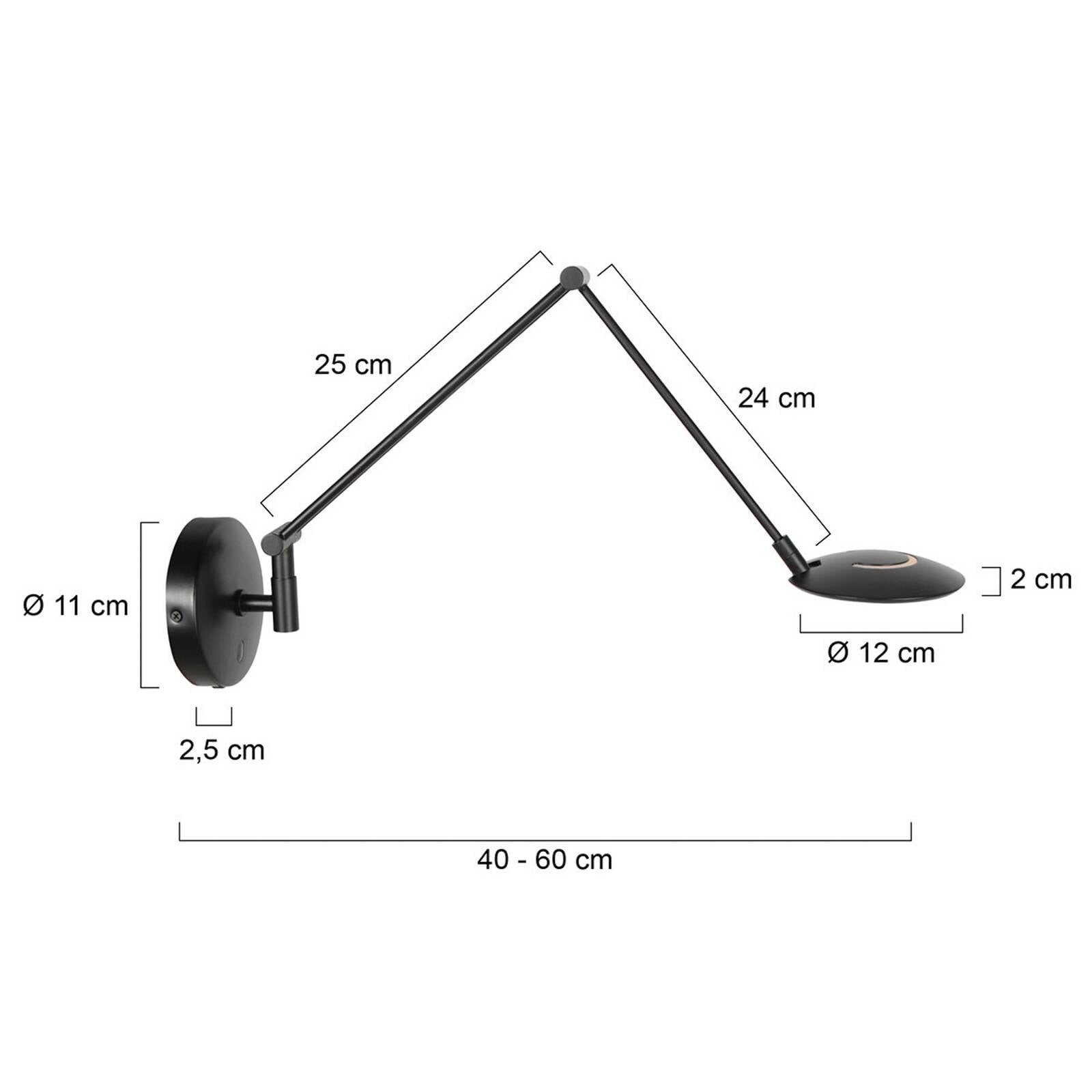 LED nástenné svetlo Zenith 2 s ramenom, čierna, CCT, kov, zástrčka