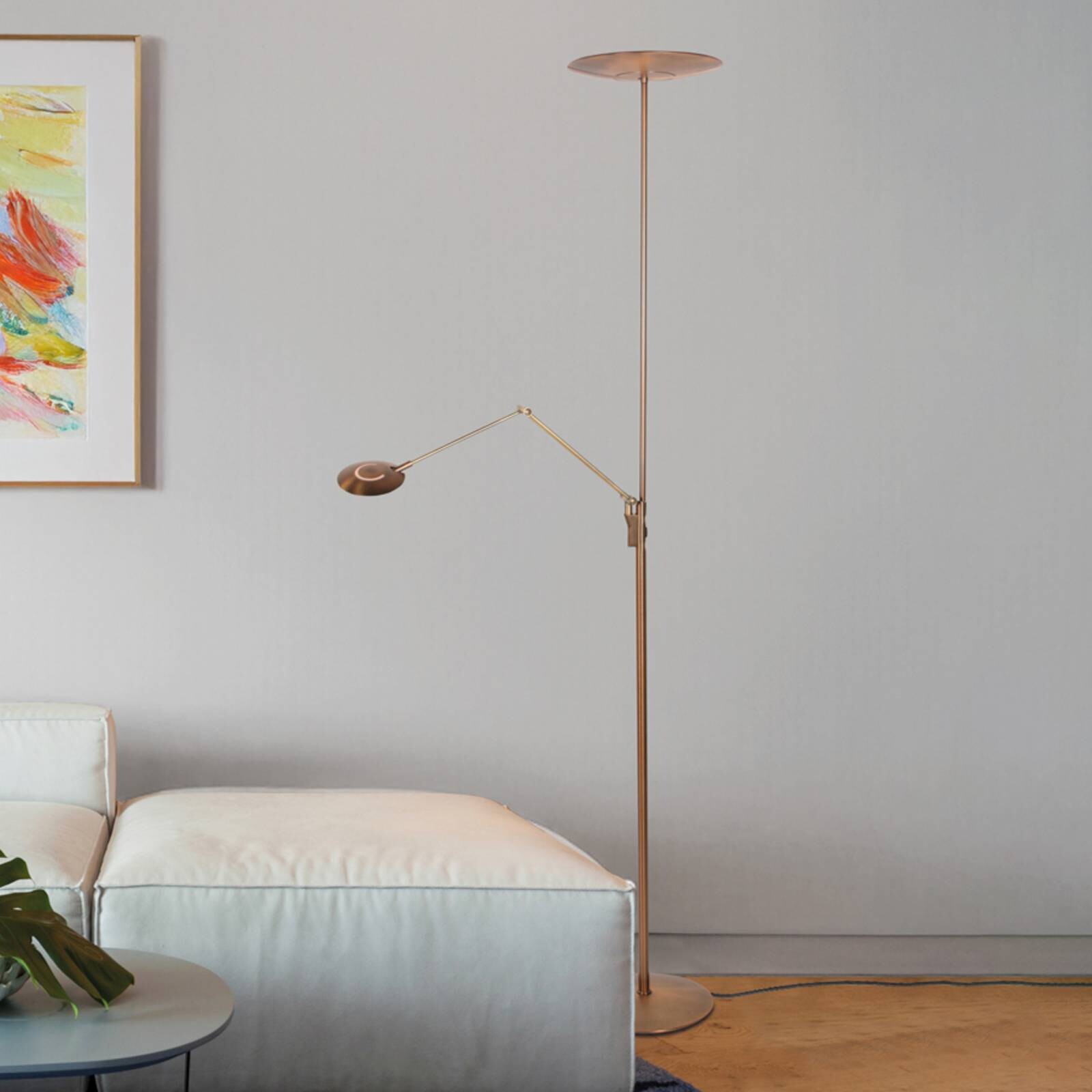 LED stojacia lampa Zenith 2 v bronzovej farbe, lampa na citanie, CCT, diaľkové