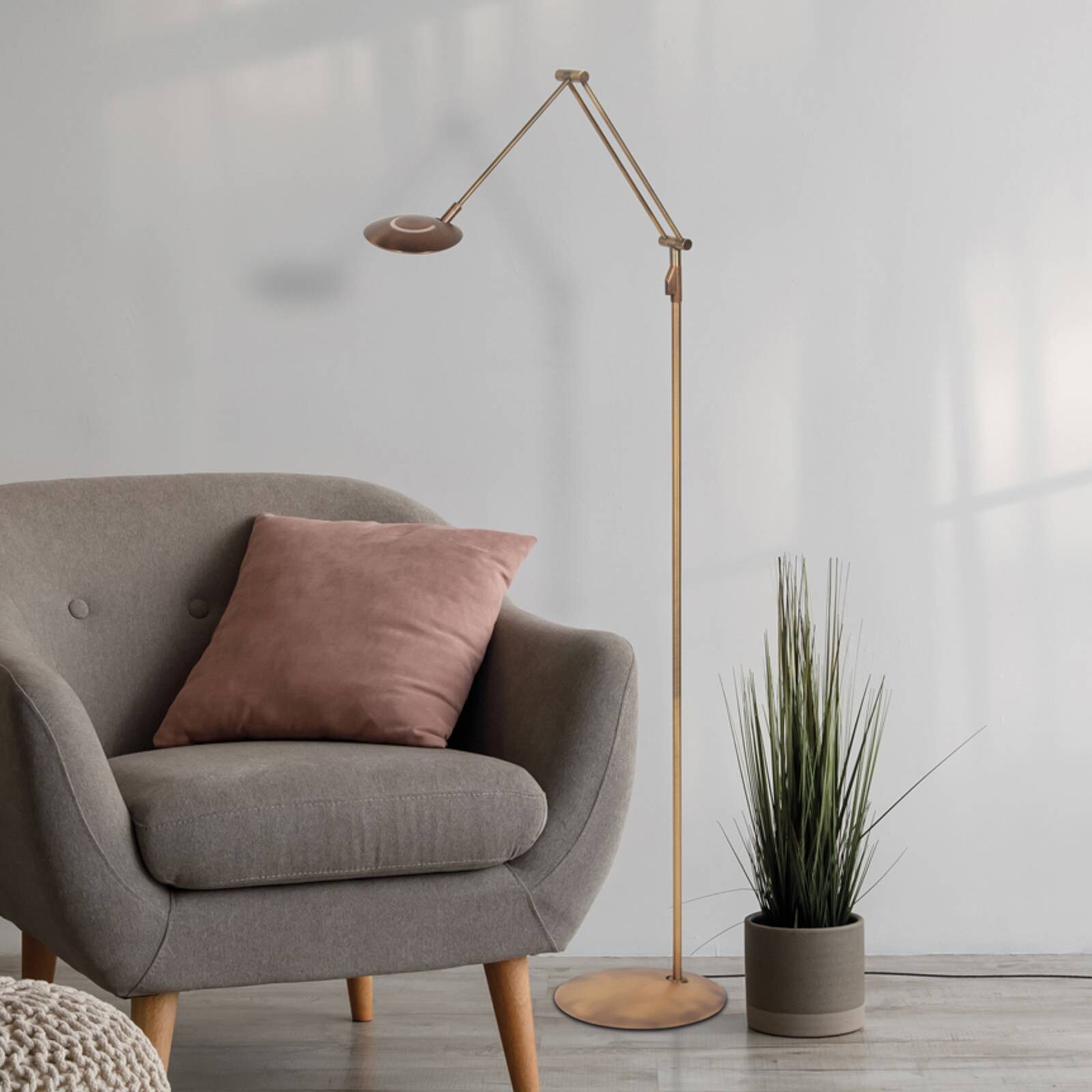 LED stojacia lampa Zenith2, 1-pl. žiarovka, bronzová, CCT, diaľkové ovládanie
