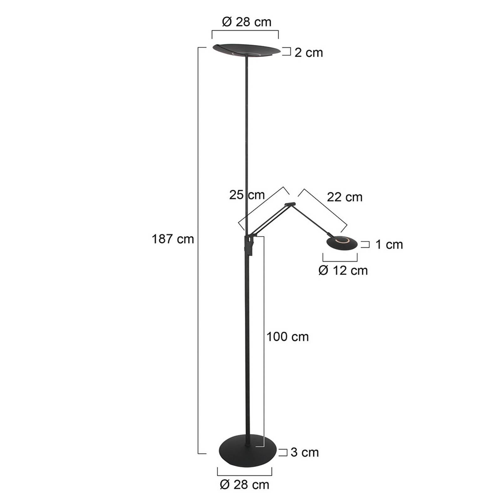 LED stojacia lampa Zenith 2 čierna, lampa na citanie, diaľkové ovládanie CCT