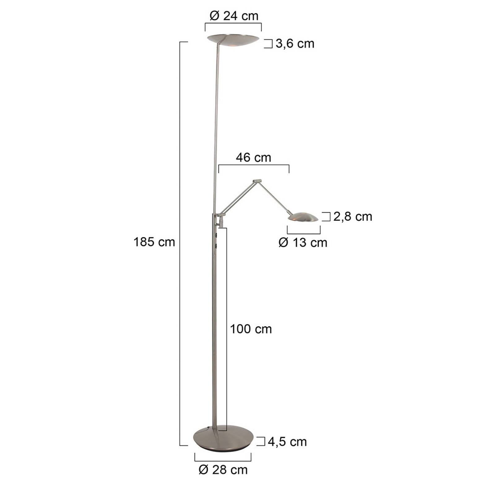 LED stojacia lampa osvetľujúca strop Daphne 2 +, lampa na citanie, oceľ, CCT,
