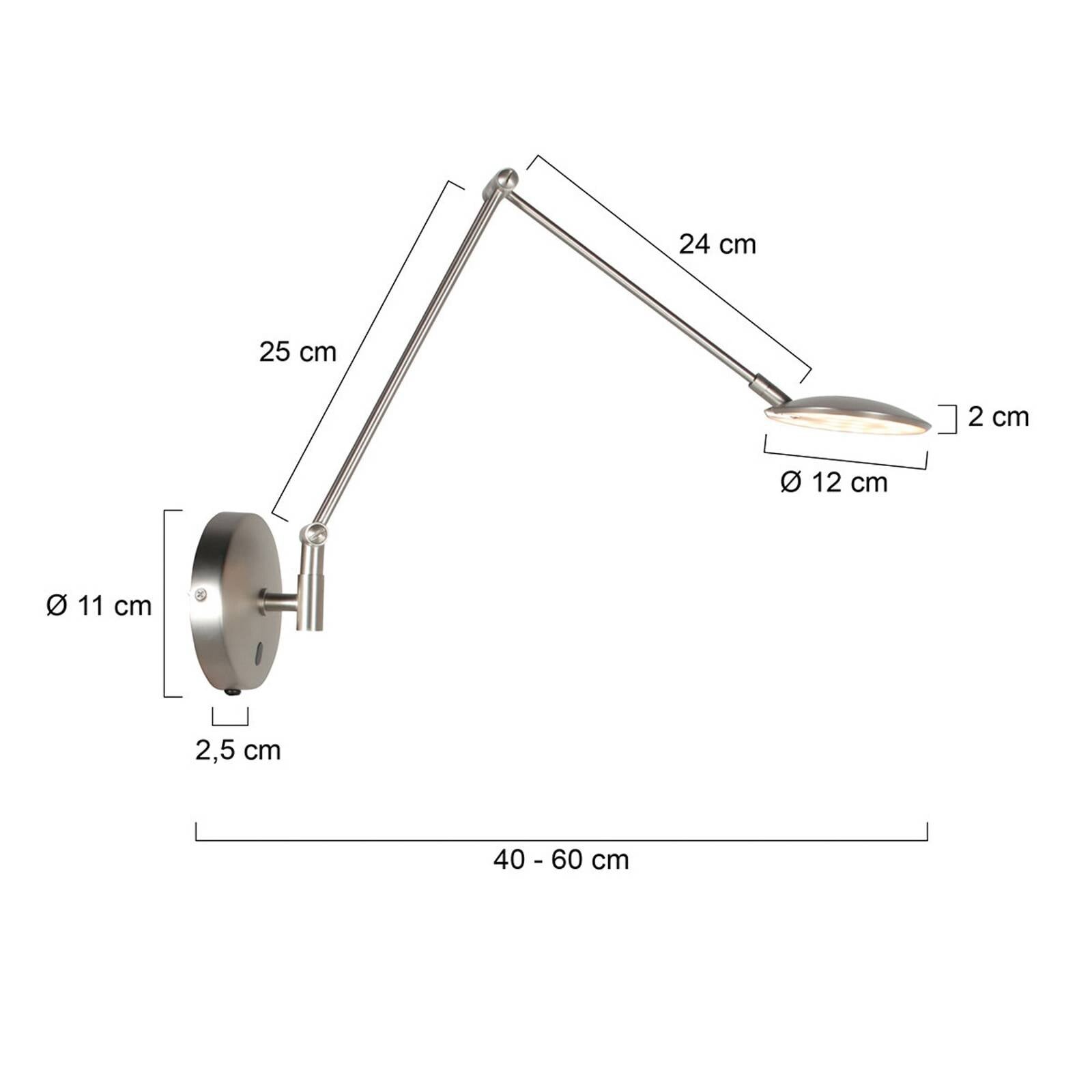 LED nástenné svetlo Zenith 2 s ramenom, oceľ, CCT, kov, zástrčka