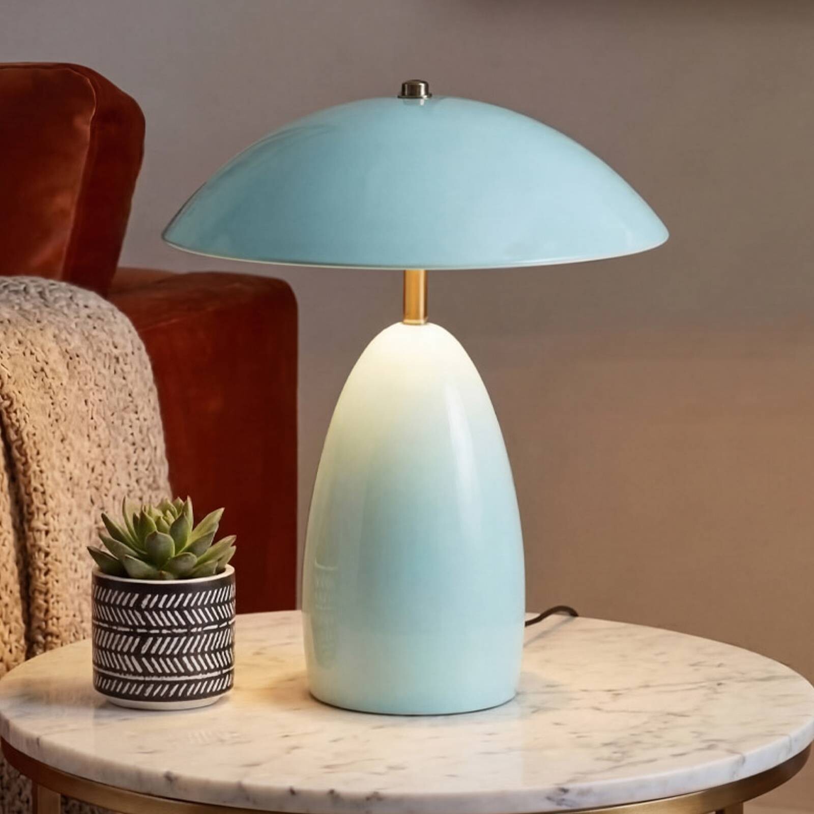 Stolová LED lampa Poppy, svetlo modrá, výška 35 cm, kovová, stmievateľná