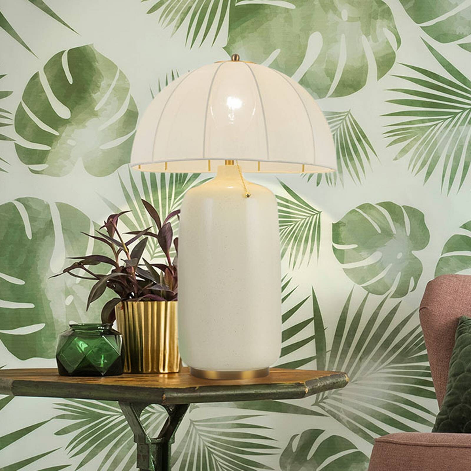 Stolová lampa Crosby, béžová, výška 70 cm, textil/kov