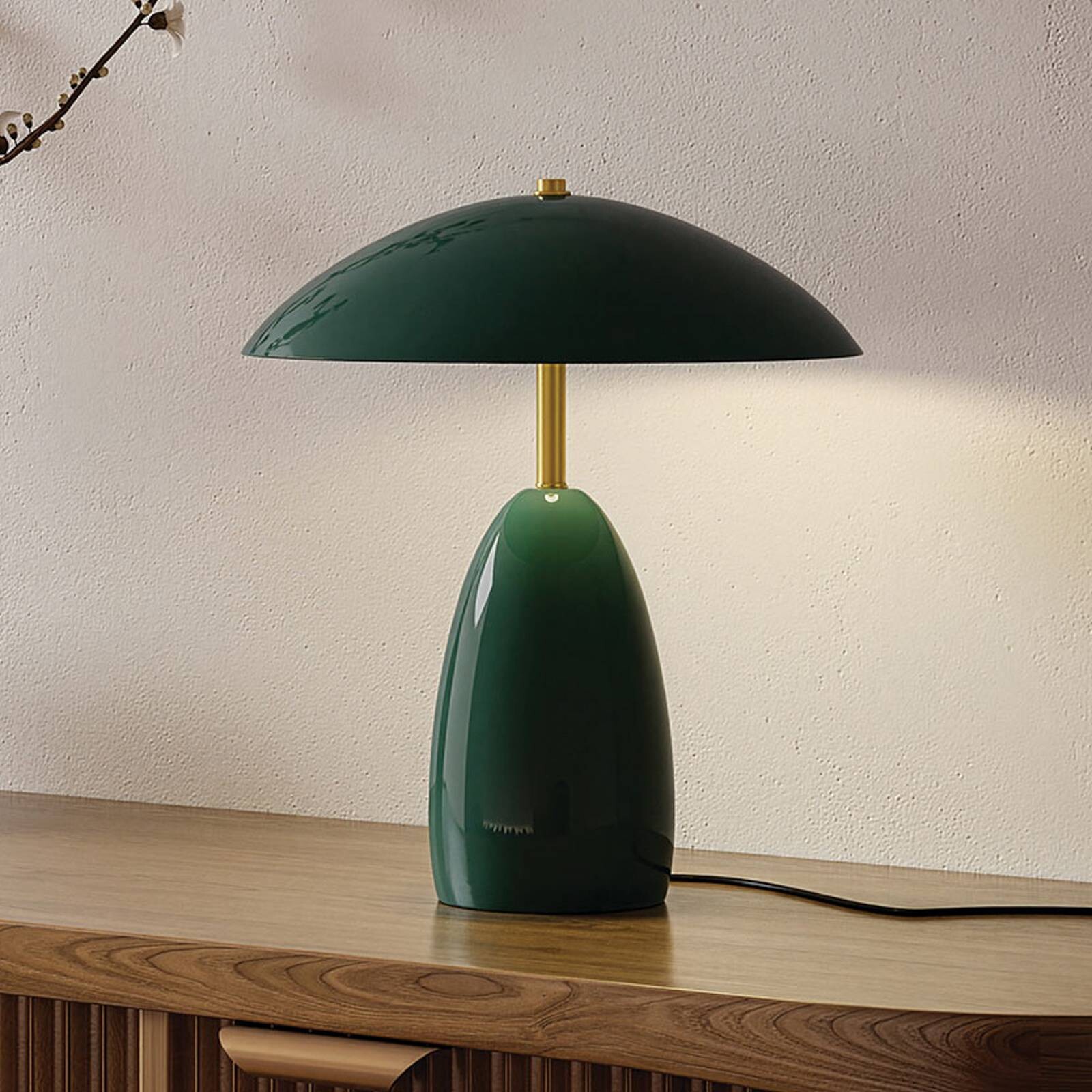 Stolová LED lampa Poppy, zelená, výška 35 cm, kovová, stmievateľná
