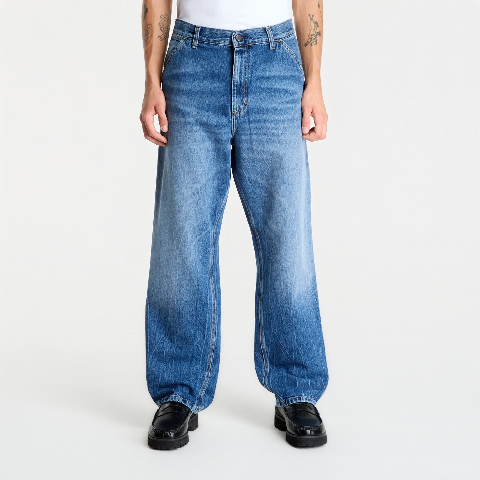 Kalhoty Carhartt WIP Single Knee Pant Blue Marble Used Wash 31
