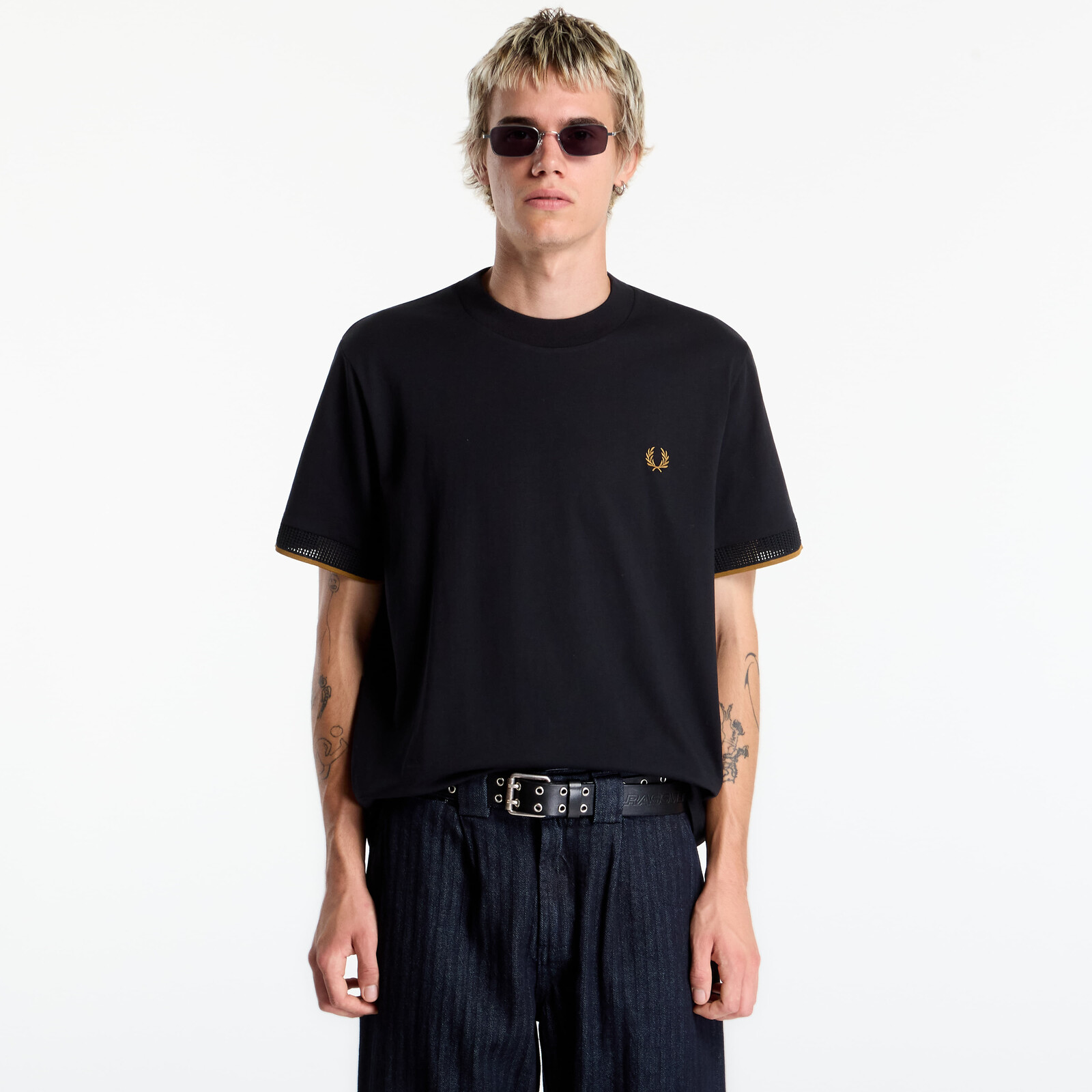 Tričko FRED PERRY Mesh Cuff Tshirt Black S