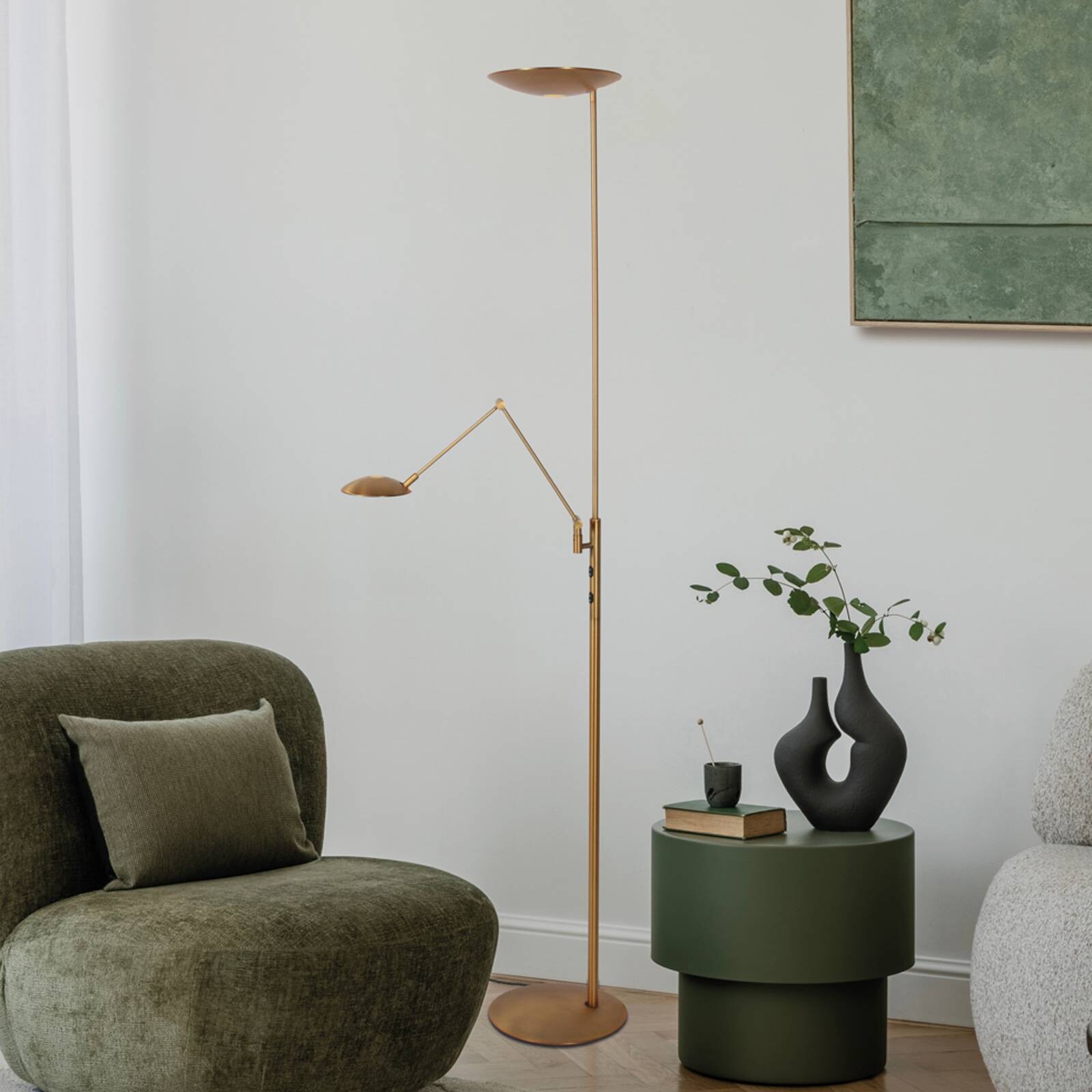 LED stojacia lampa osvetľujúca strop Daphne 2 +, lampa na citanie, bronzová