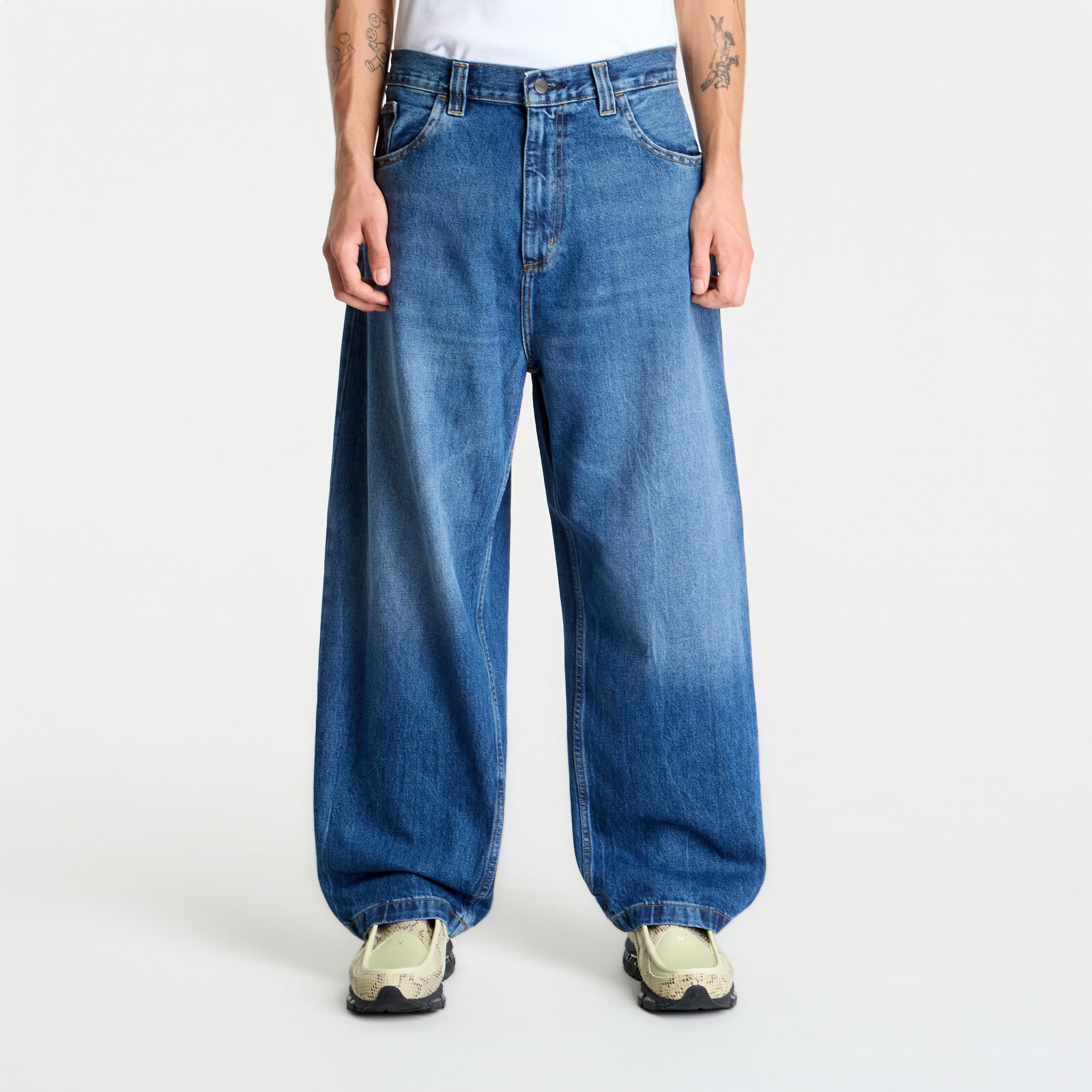 Džínsy Carhartt WIP Brandon Pant Blue Marble Used Wash XS
