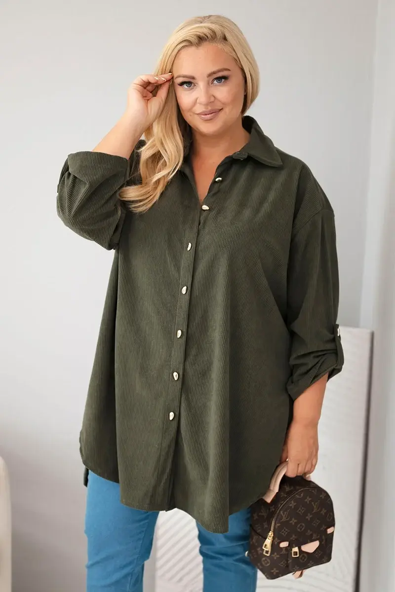 Kesi plus size košeľa z manšestru khaki