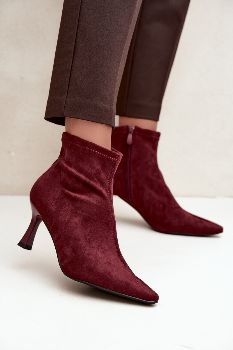 Dámske členkové čižmy na podpätku Burgundy