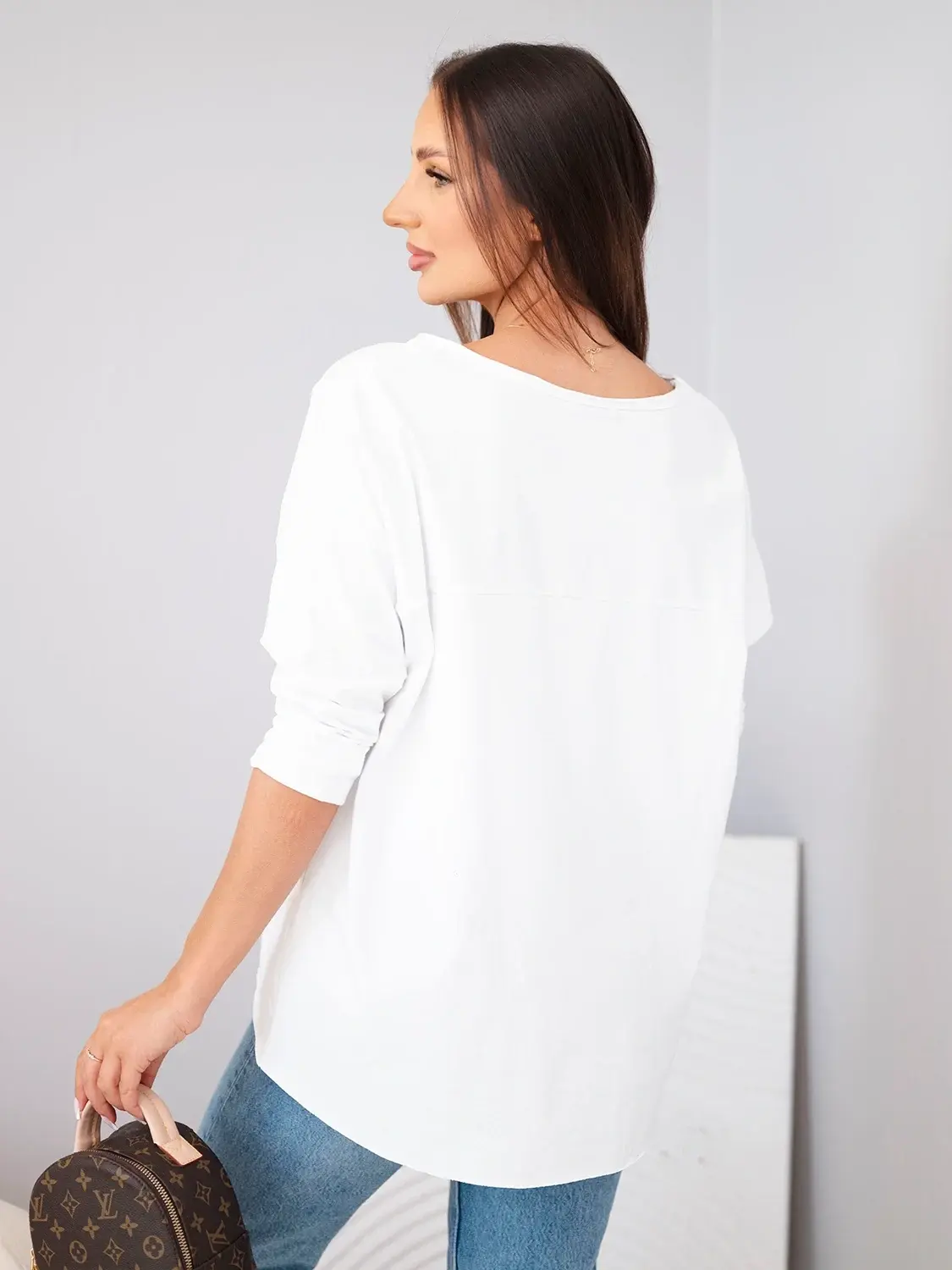 Oversized blúzka s V-výstrihom, biela