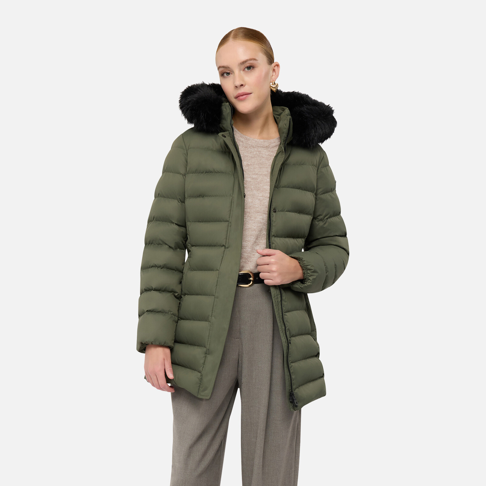Khaki dámska zimná bunda Geox Catria