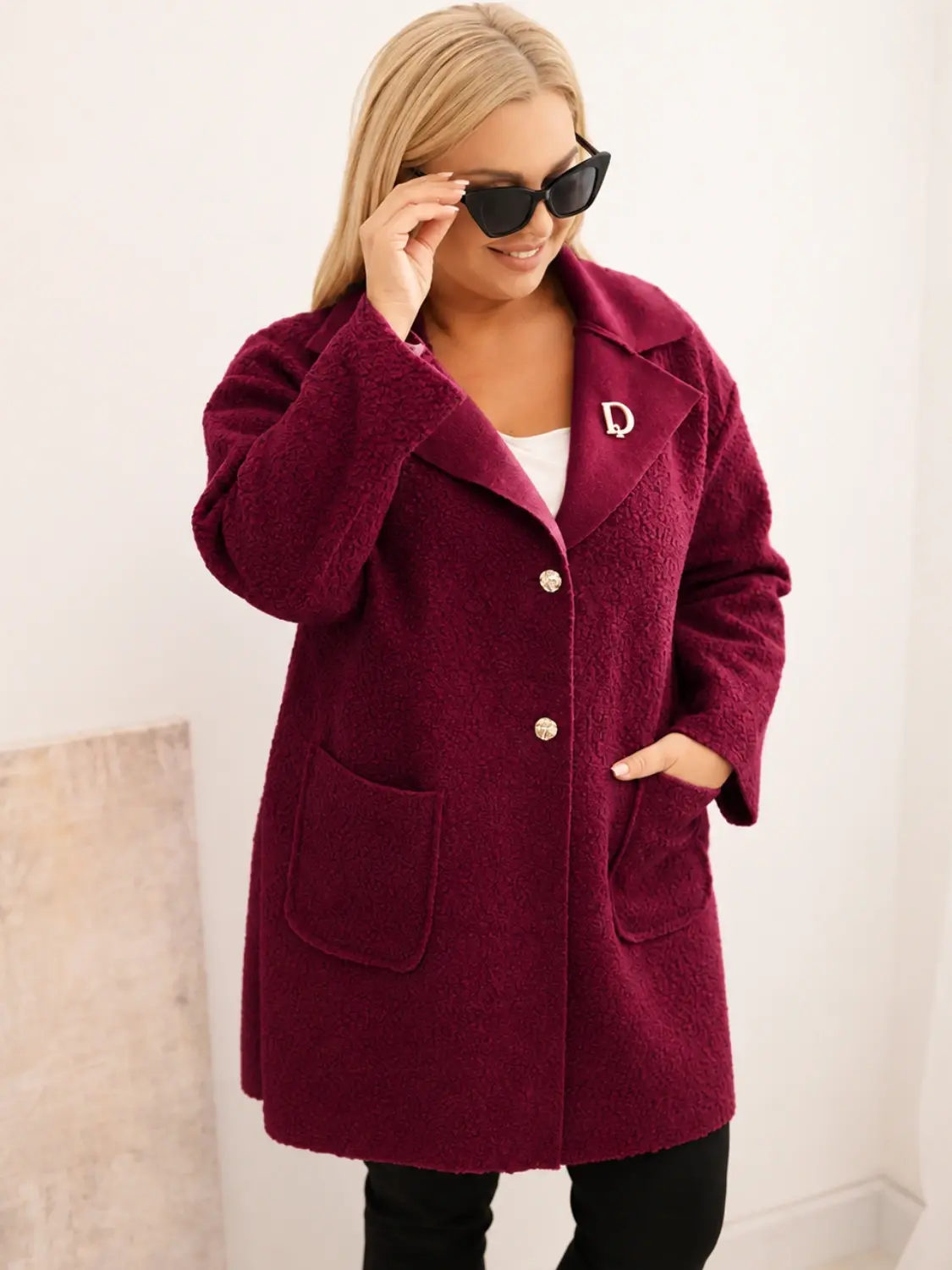 Kesi dámsky Plus Size kabát z vlny, svetlá khaki