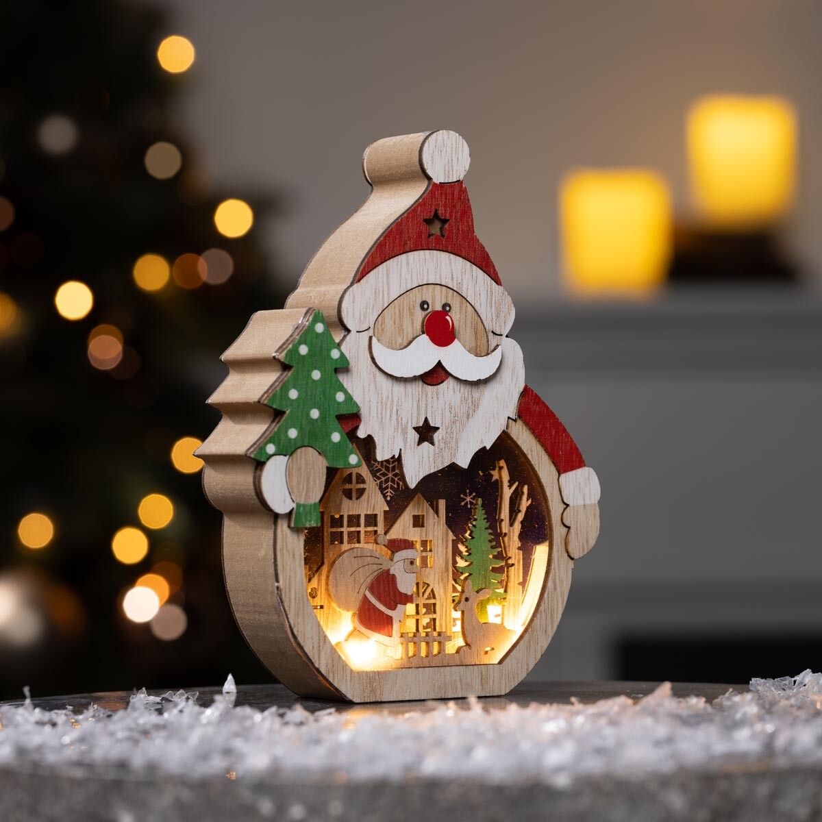 LED drevená dekorácia Santa