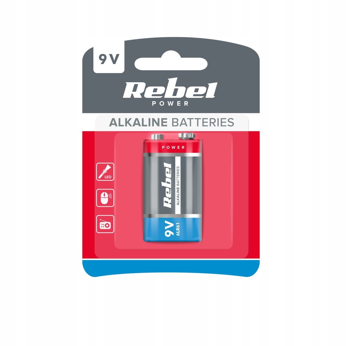 Batéria 9V alkalická – 6LR61, Rebel, Nenabíjacia