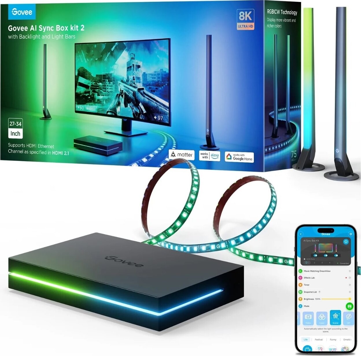 Govee AI Sync Box Kit 2 Smart sada PC osvetlenia 27 – 34