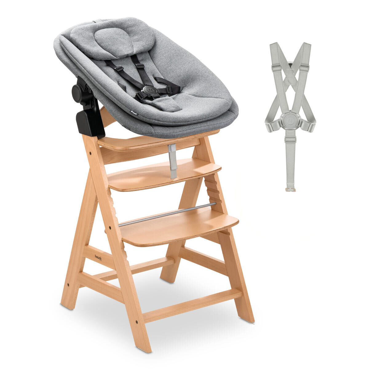 Hauck Alpha+ Drevená stolička+novorodenecký Newborn set Pro s polohovaním, natur