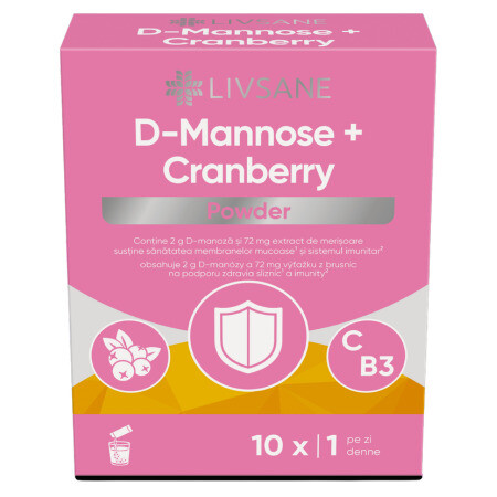 LIVSANE D-Mannose + cranberry prášok vo vrecúškach po 2,7 g 1 x 10 ks