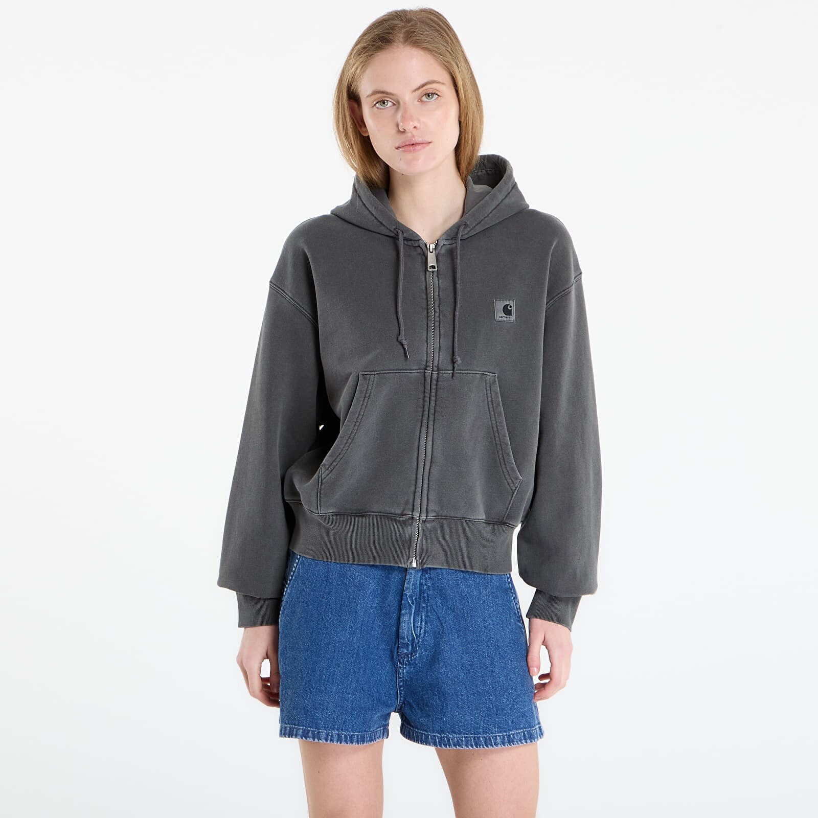 Mikina Carhartt WIP W' Hooded Nelson Jacket Black Garment Dyed S