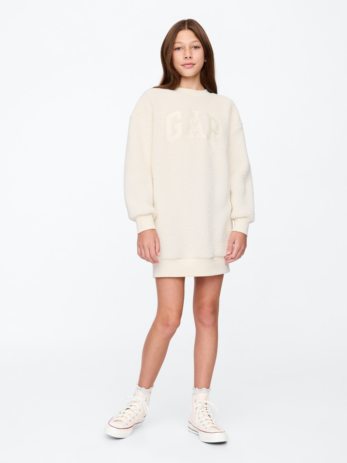 GAP Kids Oversize Sweatshirt Sherpa Dress with Logo - Girls