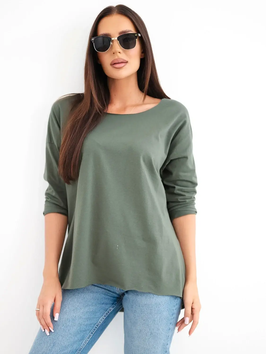 Kesi dámska oversized blúzka s predĺženým chrbtom khaki