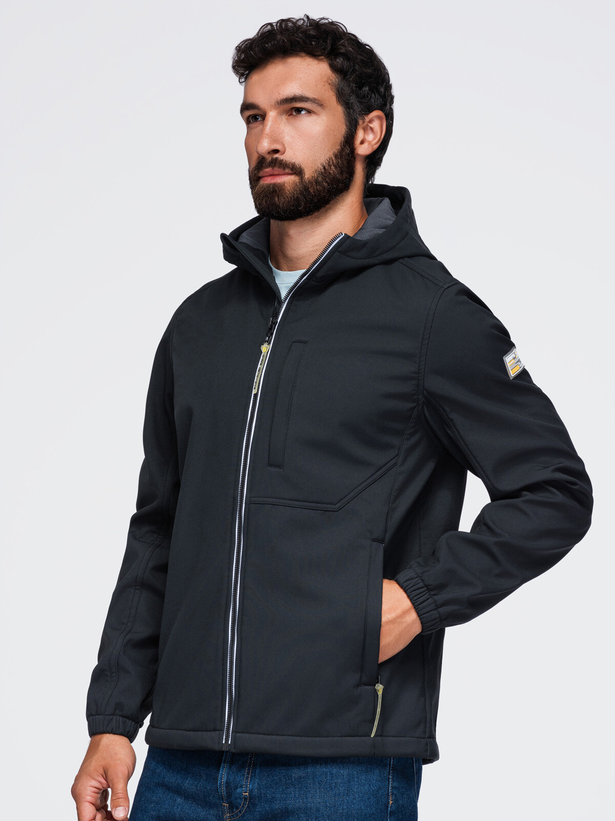 Ombre Men’s SOFTSHELL jacket with fleece lining and hood – black