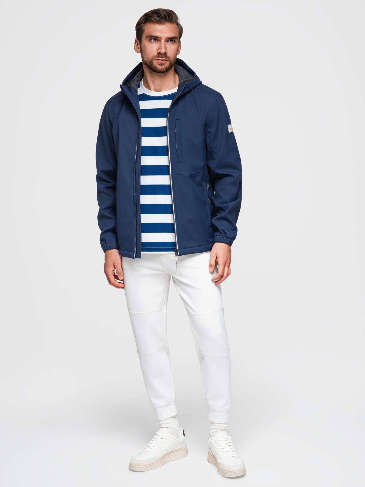 Ombre Men’s SOFTSHELL jacket with fleece lining and hood – navy blue
