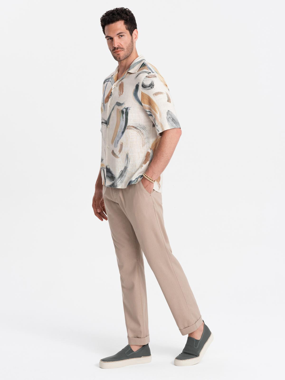 Ombre Men’s roll-up chino trousers with a touch of linen