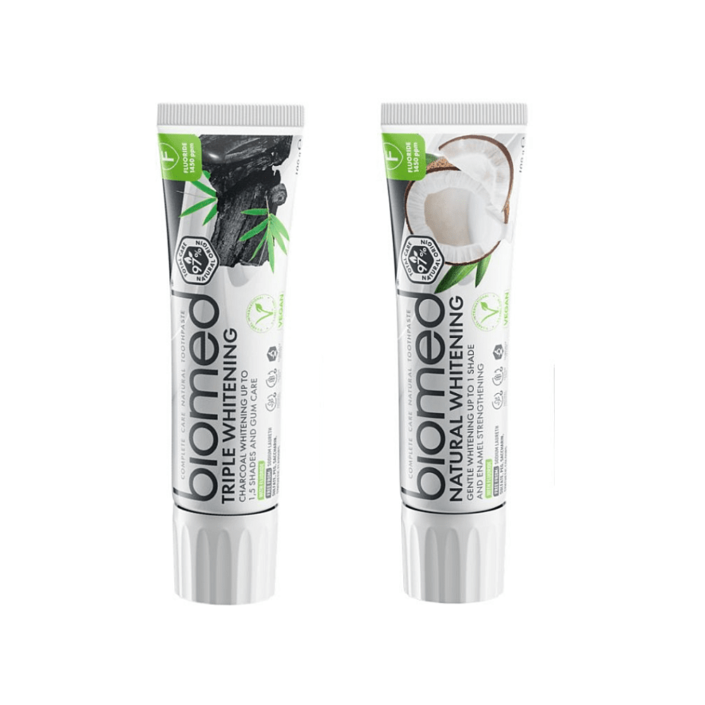 BIOMED Duo sada Natural Whitening a Triple Whitening zubnej pasty 2x100g