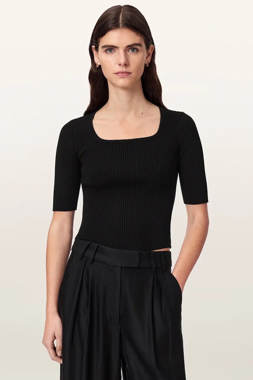 AllSaints úpletové tričko dámske s viskózou CRUZ HALLY TOP