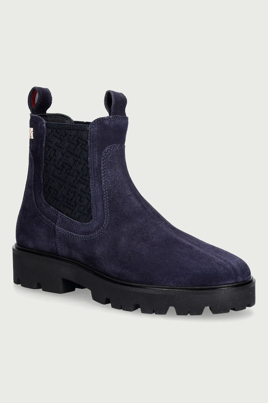 Tommy Hilfiger  chelsea čižmy dámske semišové TH MONOGRAM SUEDE CHELSEA BOOT