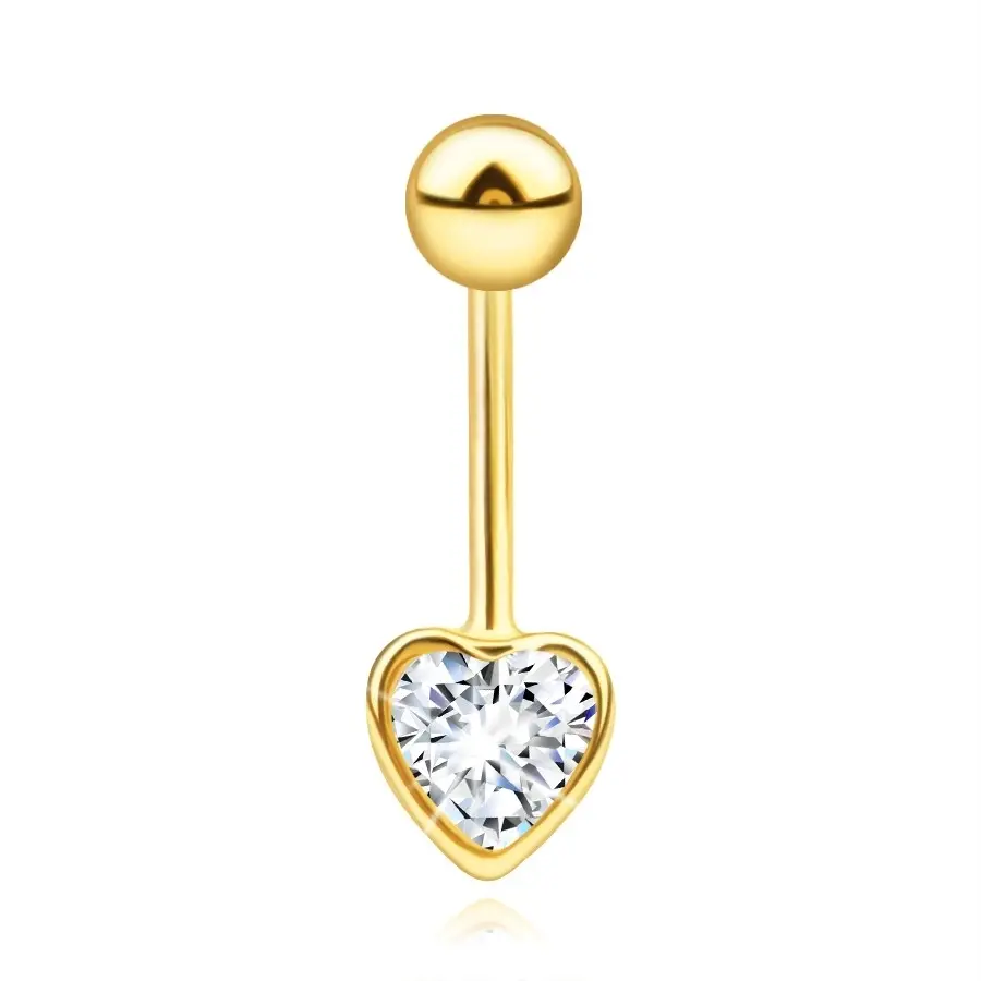 Žlté 9K zlato piercing do pupka so srdcom zo zirkónu