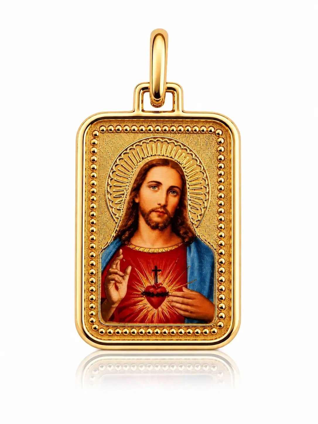 Prívesok žlté 9K zlato medailón Kristus s čírou glazúrou