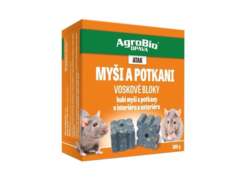 Pasca na myši a potkany AGROBIO Atak – voskové bloky 300 g