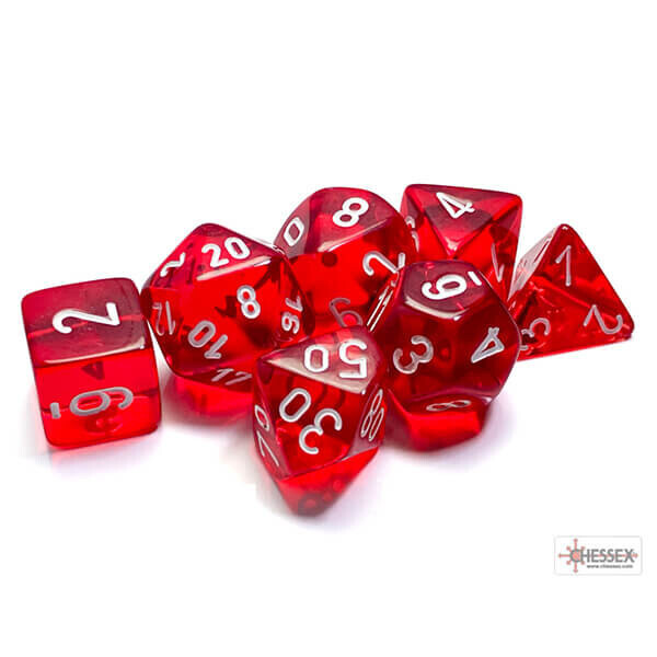 Chessex Sada kociek Chessex Translucent Red/White Polyhedral 7-Die Set CHX23074