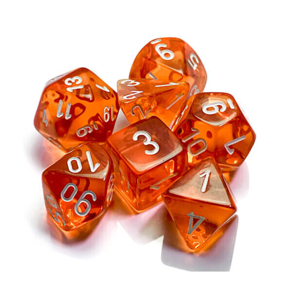 Chessex Sada kociek Chessex Translucent Orange/White Polyhedral 7-Die Set CHX23073