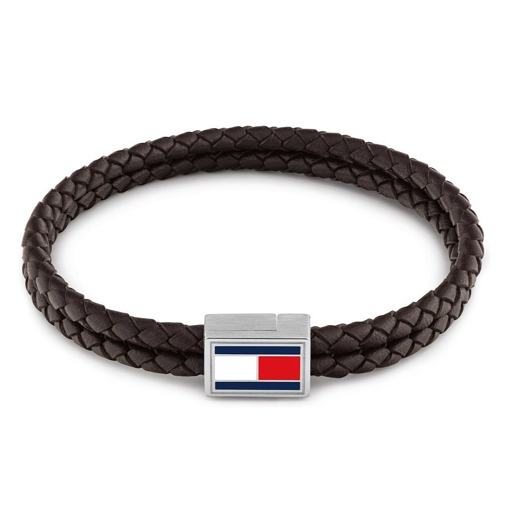 Tommy Hilfiger Tmavo hnedý dvojitý kožený náramok pre mužov 2790754