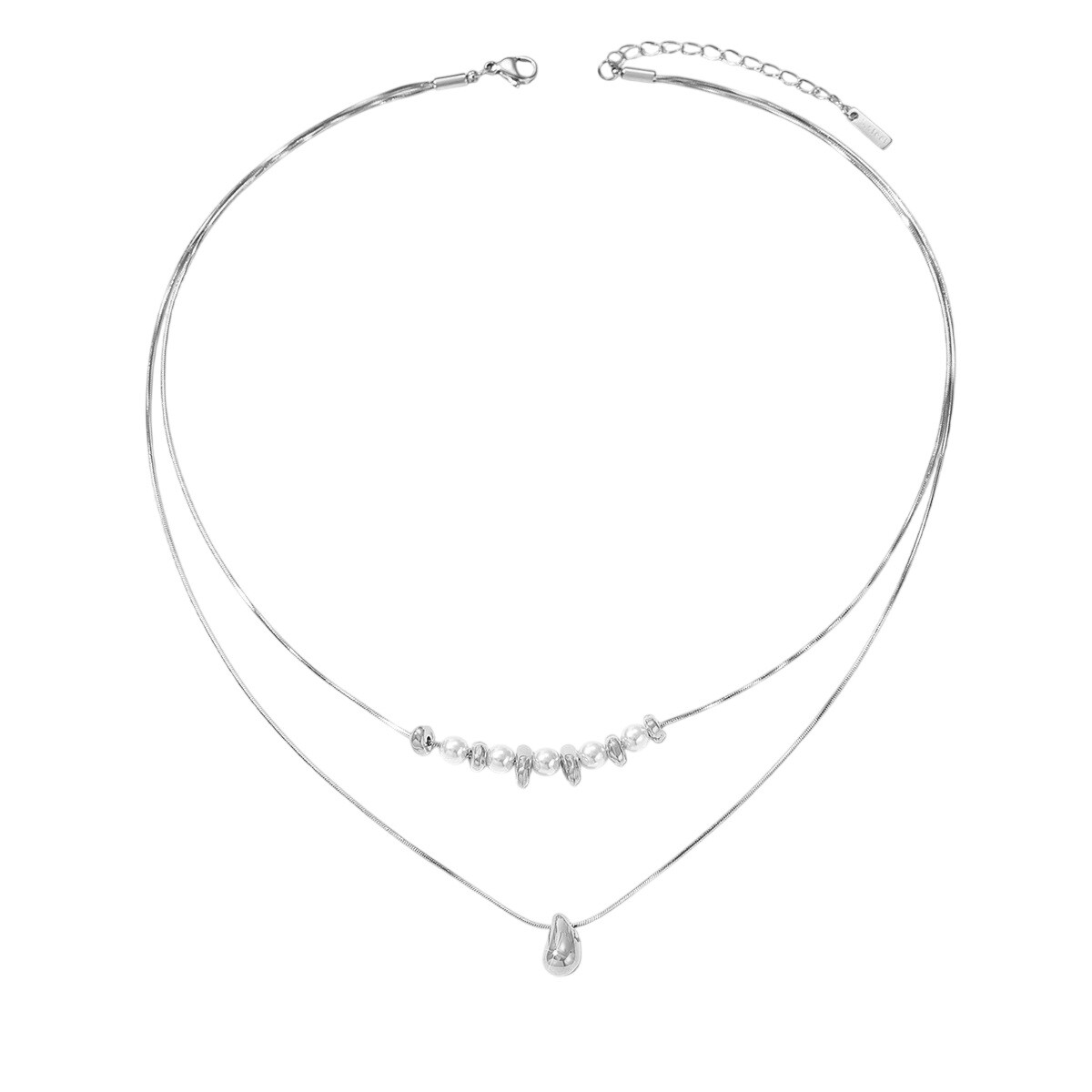 Troli Dvojitý oceľový náhrdelník Tear Drop Silver