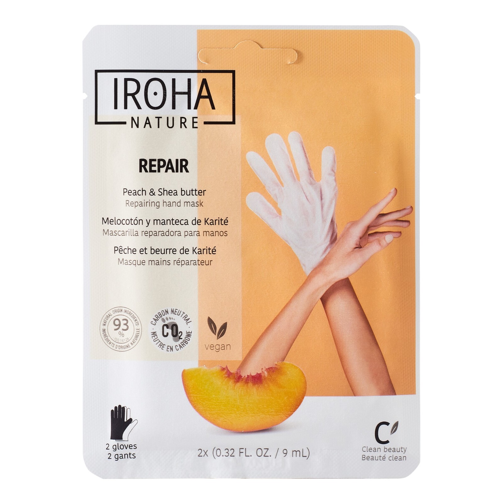 Iroha Regeneračná maska na ruky a nechty Peach Hand Mask Gloves 2 x 9 ml