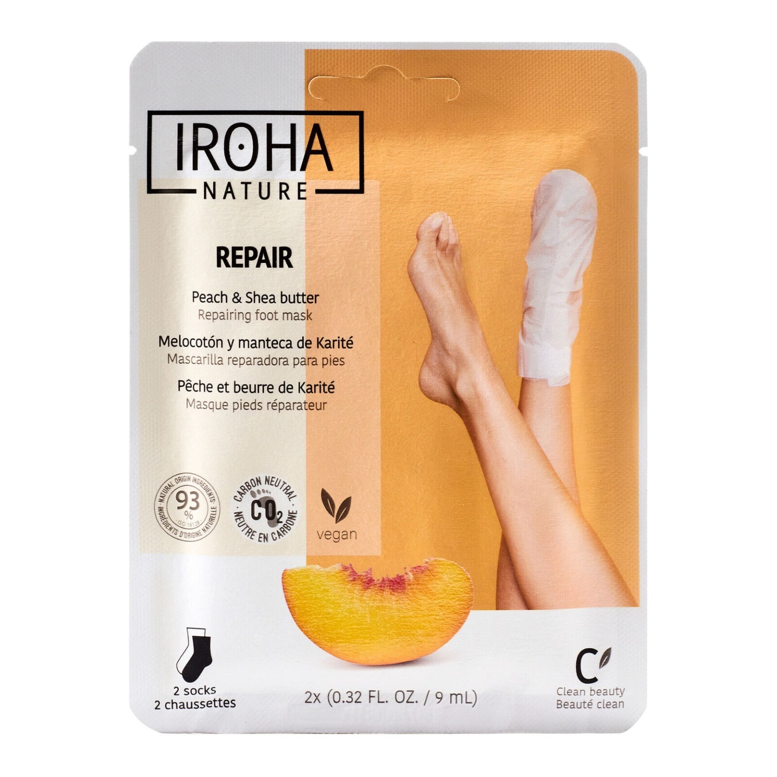 Iroha Regeneračná maska na nohy Peach Foot Mask 2 x 9 ml