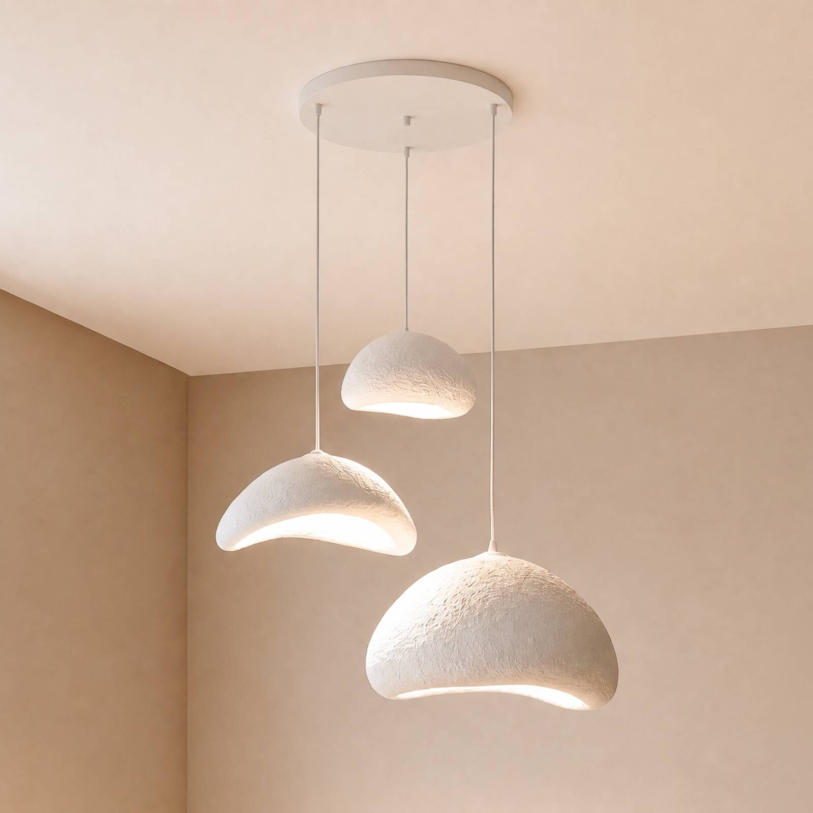 Závesné svietidlo LUNA, biele, Ø 82 cm, 3-pl., sklolaminát, E27
