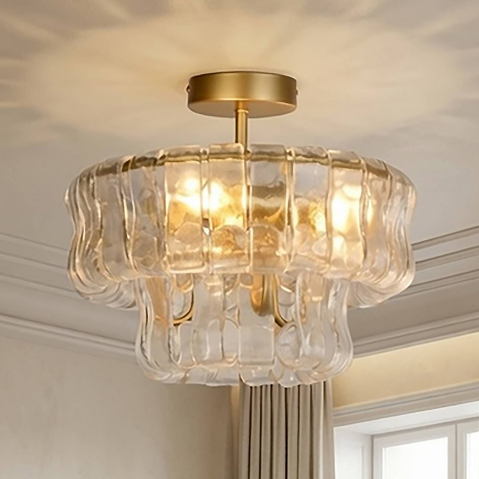 Stropné svietidlo Bowlight, zlatá/číra, sklo, kov, E14