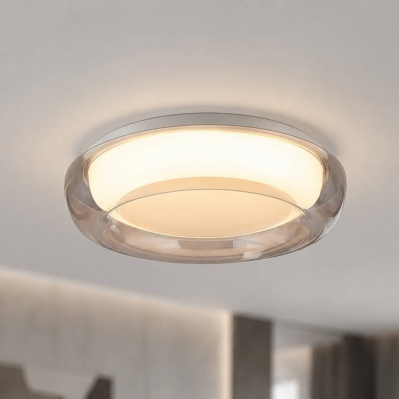 Stropné LED svetlo Jude Flush, jantárová farba, Ø 30 cm, CCT
