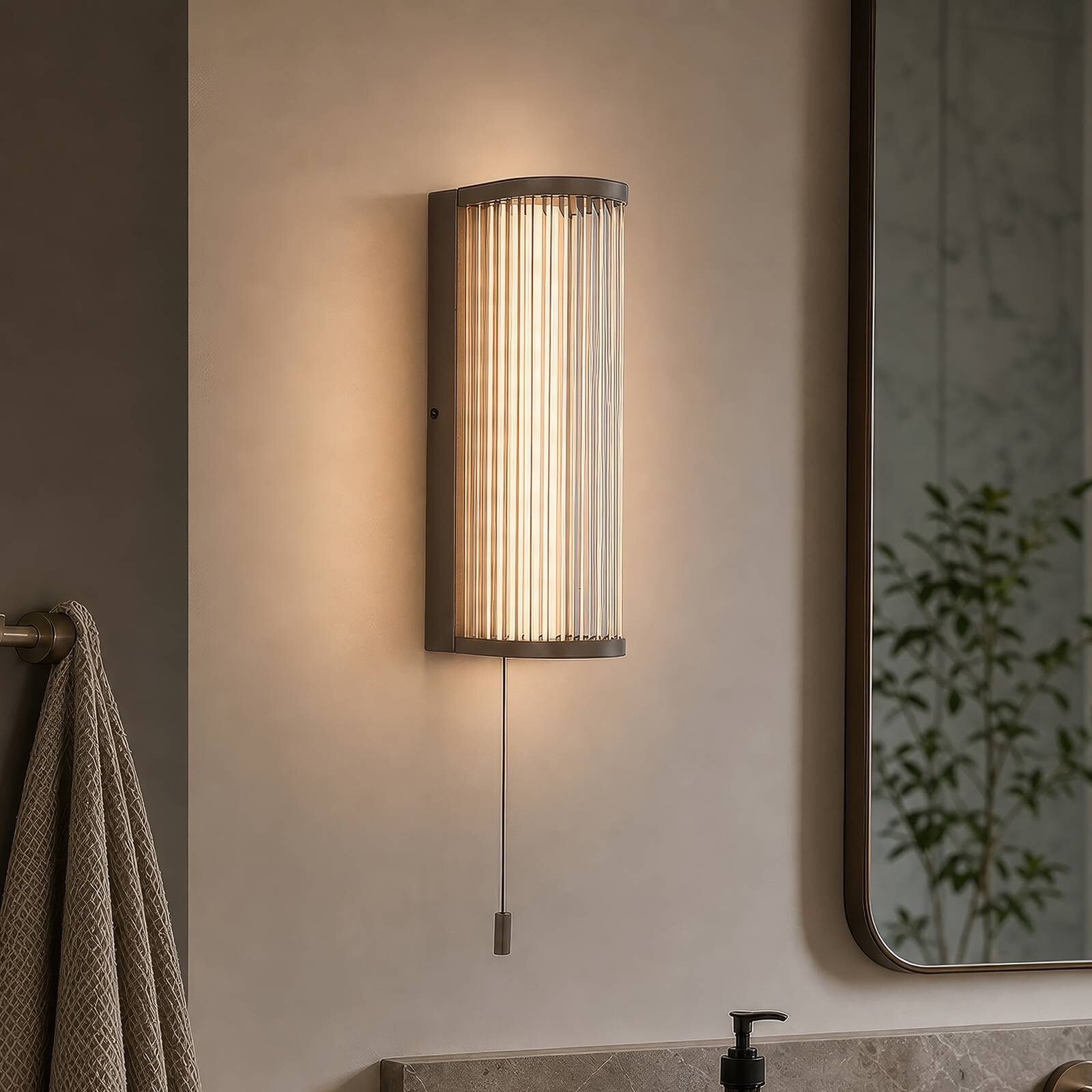 LED nástenné svetlo Rue, bronzová, IP44, kov, sklo, 3 000 K